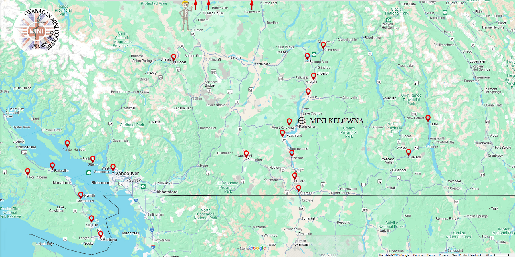 OKMC Cooper Cruise Challenge Locations Map